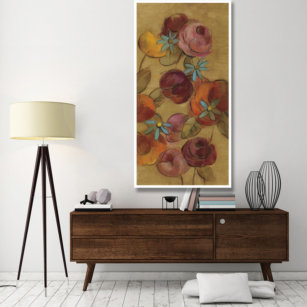 "Pressed Flowers I on Gold" Digital Paper Print by Silvia Vassileva, 38"x74"