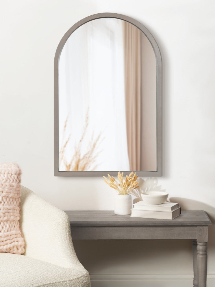 Hutton Wood Framed Arch Mirror, Gray, 20"x30"
