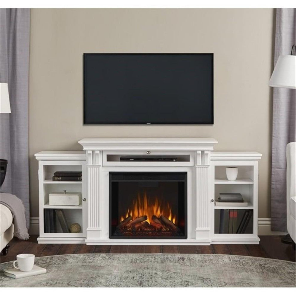 Bowery Hill Traditional Wood Fireplace TV Stand for TVs up to 67" in White
