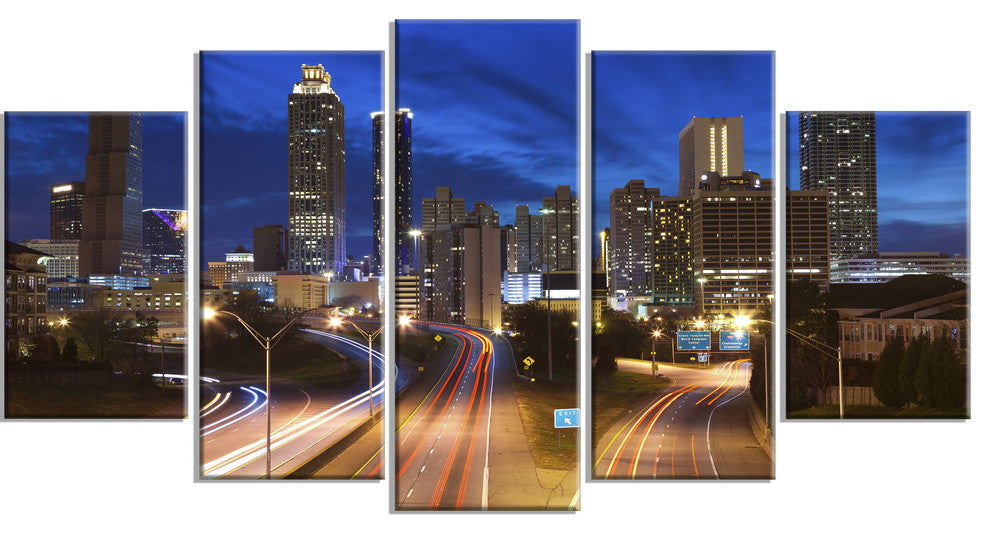 "Atlanta Skyline Twilight Blue Hour" Canvas Print, 5 Panels
