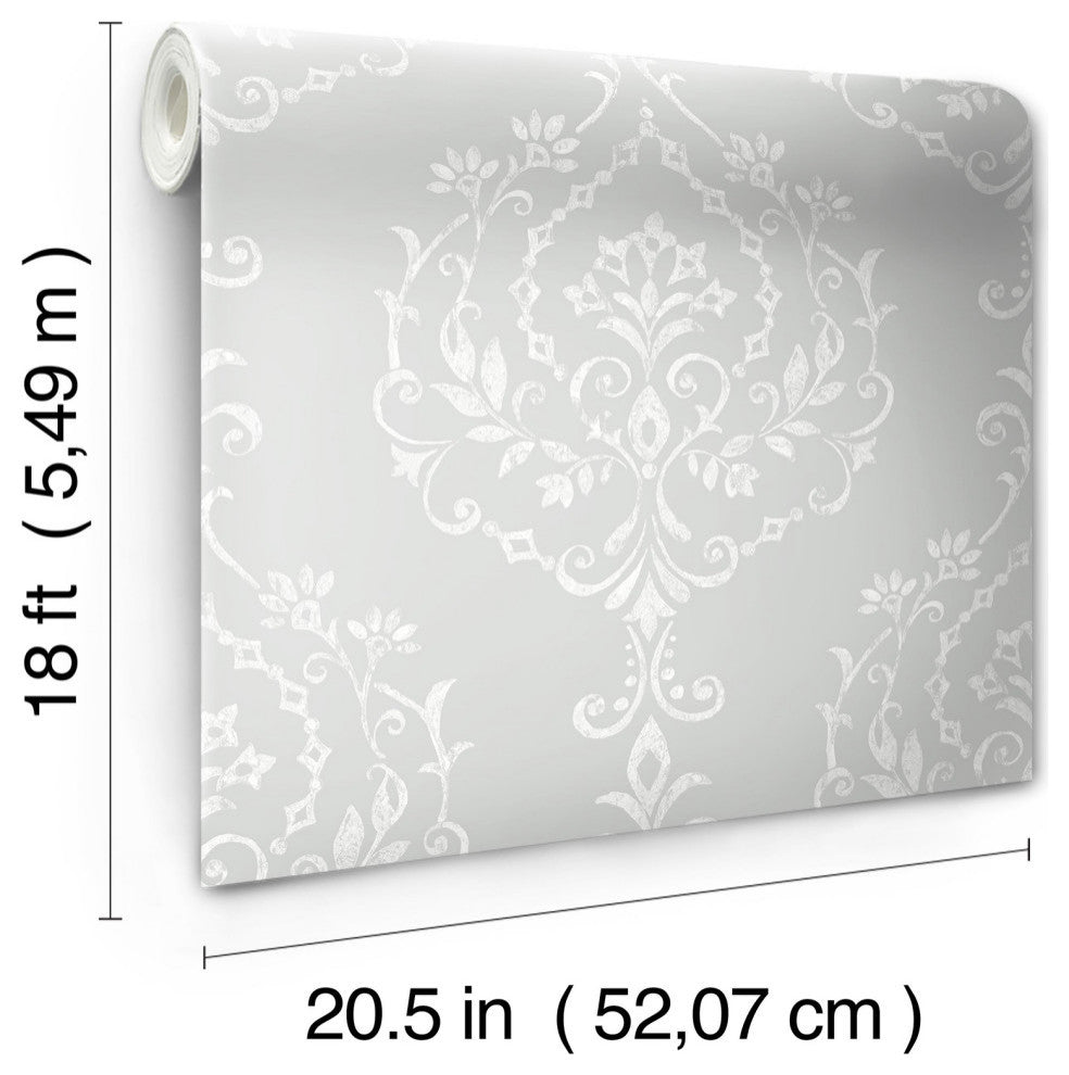Grey New Damask Peel & Stick Wallpaper