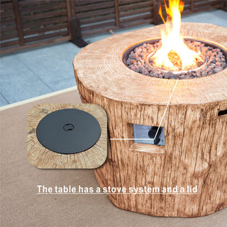 Patio Wood Coating Propane Fire Pit Table with Rain Cover, Brown