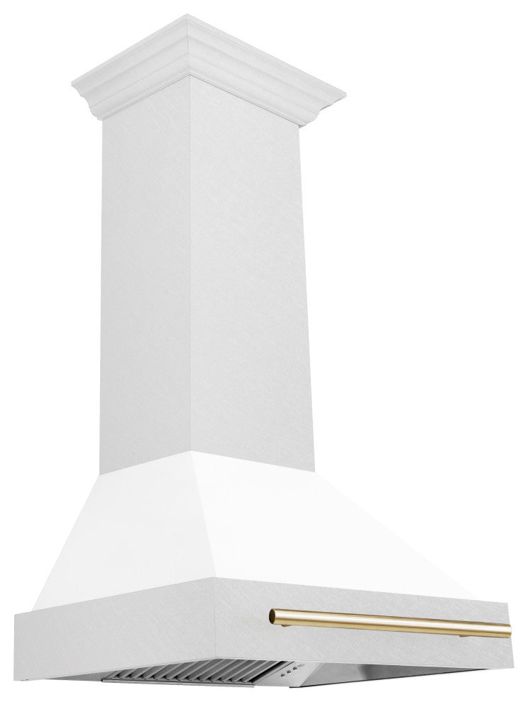 ZLINE 30, Wall Mount Hood, DuraSnow With White Matte Shell, 8654SNZ-WM30-G