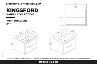 Kingsford Grooved-Look Bath Vanity, Bright Oak, White Ceramic Sink, 24", Drawers