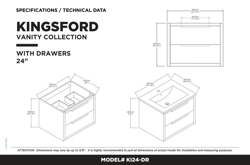 Kingsford Grooved-Look Bath Vanity, Bright Oak, White Ceramic Sink, 24", Drawers