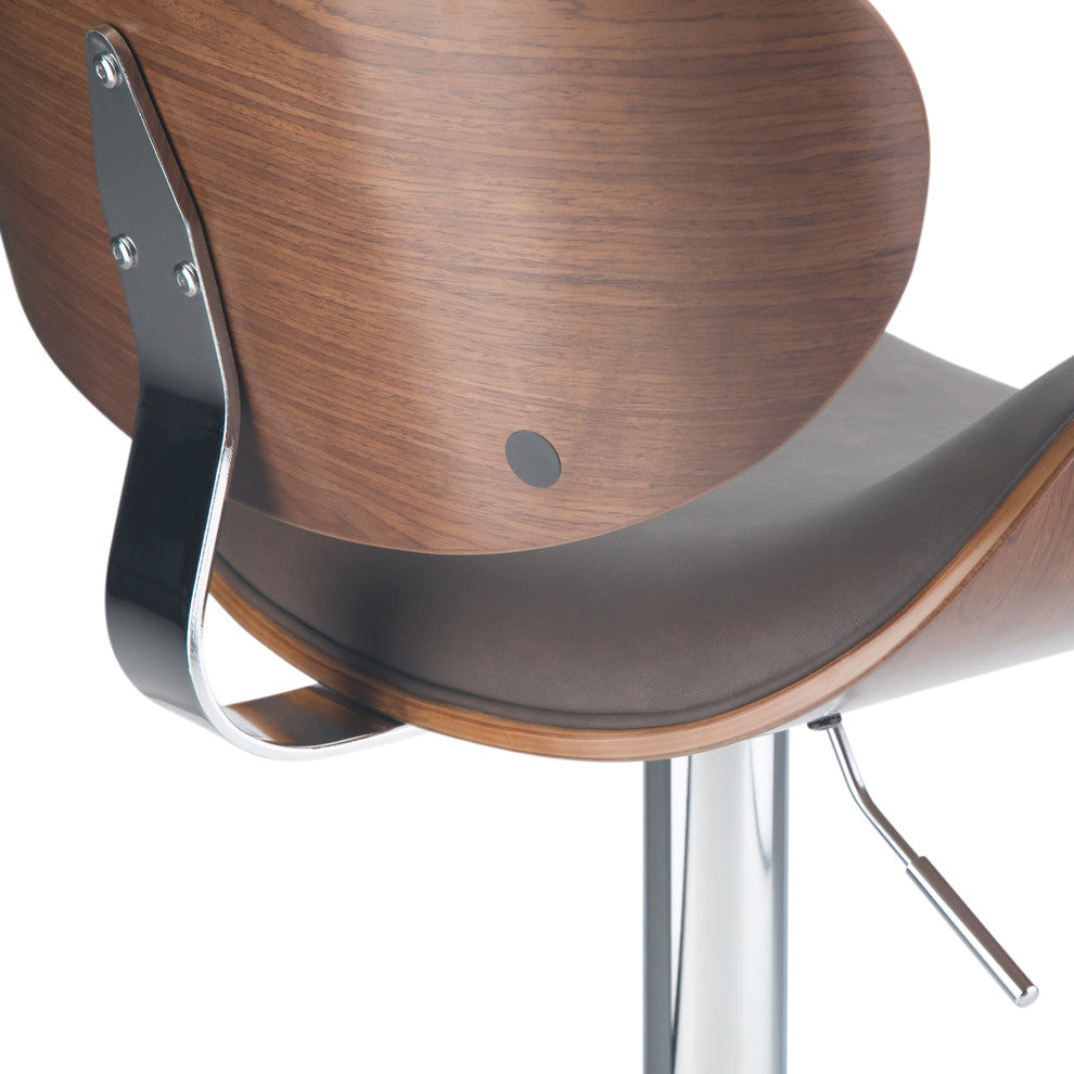 Marana Bentwood Adjustable Swivel Bar Stool, Distressed Brown Faux Leather