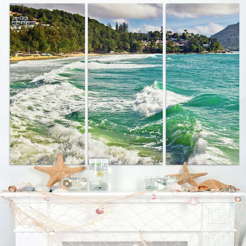 "Exotic Tropical Beach Blue Waters" Metal Wall Art, 3 Panels, 36"x28"