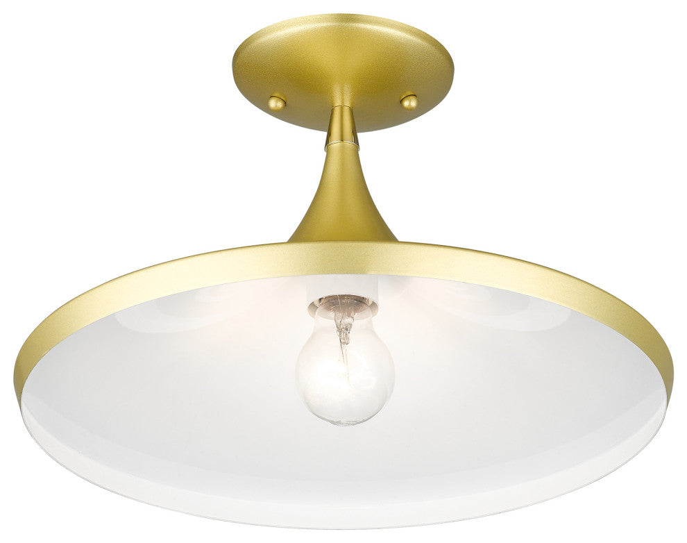 Livex Lighting Waldorf 1-Light Soft Gold Semi-Flush With Polished Brass Accents