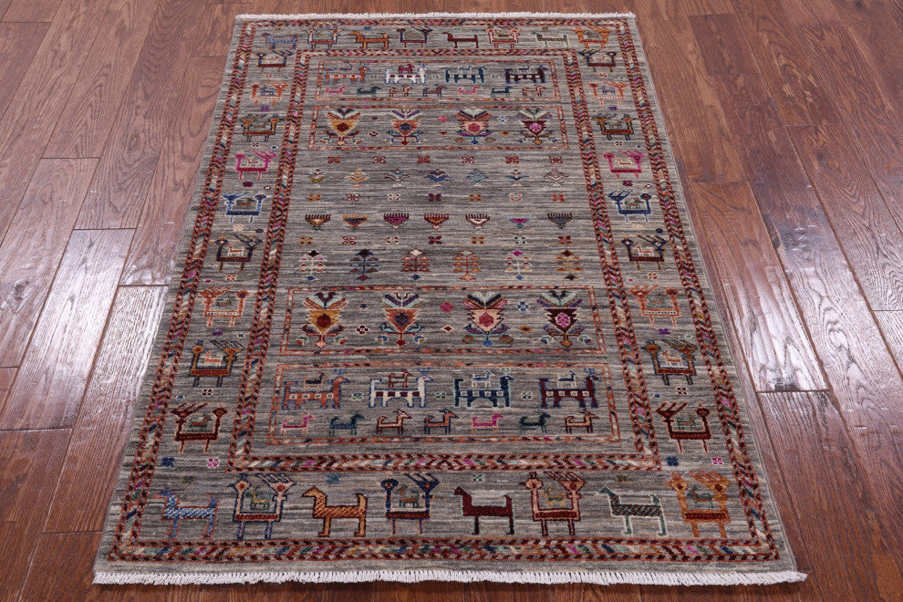 Handmade Persian Gabbeh Tribal Wool Rug 3' 5" X 5' 0" - Q13839