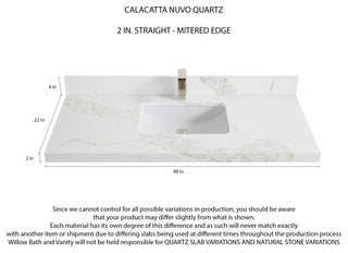 Parker 48 Single Sink Bath Vanity in White 2" Calacatta Nuvo