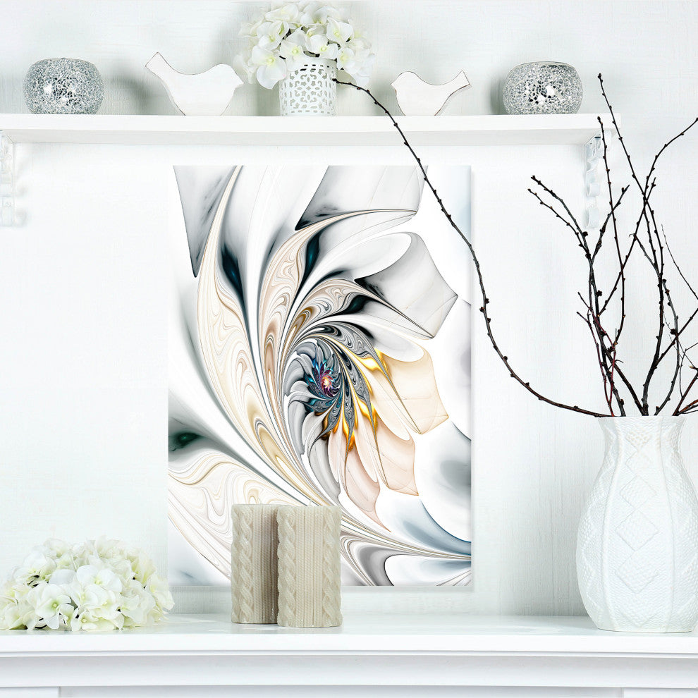 Designart - White Stained Glass Floral Art - Floral Wall Art Canvas, 12"x20"