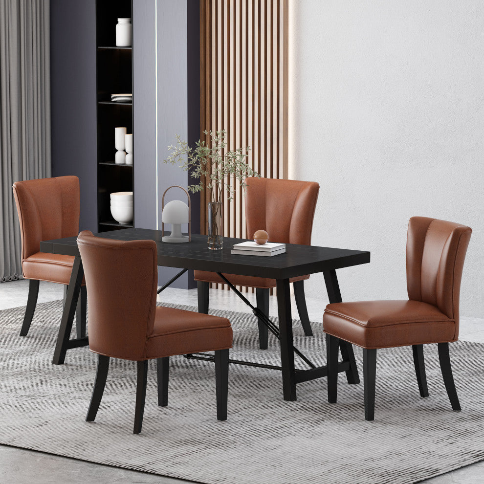 Edgemoor Modern Industrial Faux Leather and Acacia Wood 5 Piece Dining Set
