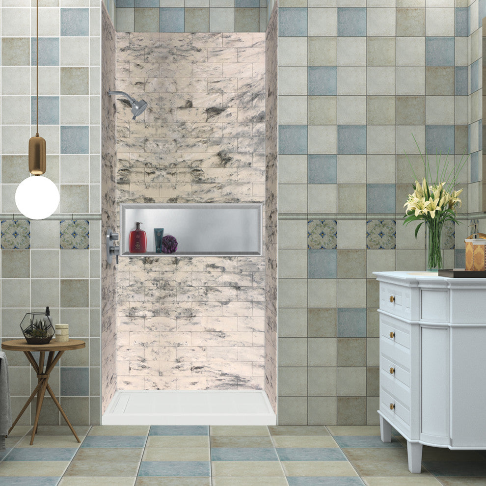 Transolid SaraMar 36"x48"x96" Glue to Wall 3-Piece Shower Wall Kit, Sand Creme