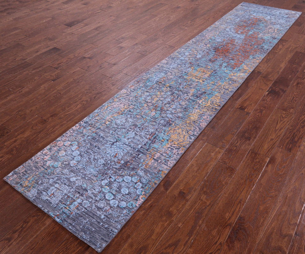 2' 6" X 12' 0" Runner Handmade Wool and Silk Modern Rug Q11827