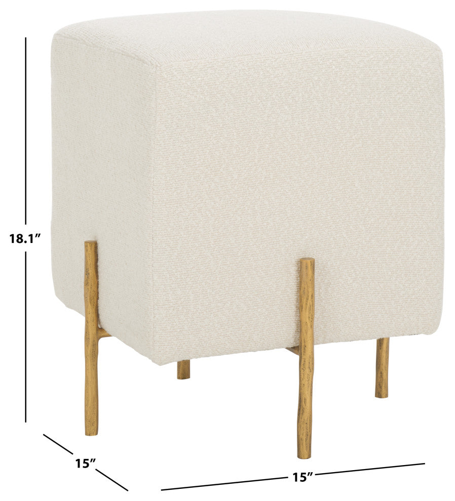 Safavieh Couture Jessa Square Boucle Ottoman, Ivory / Brass