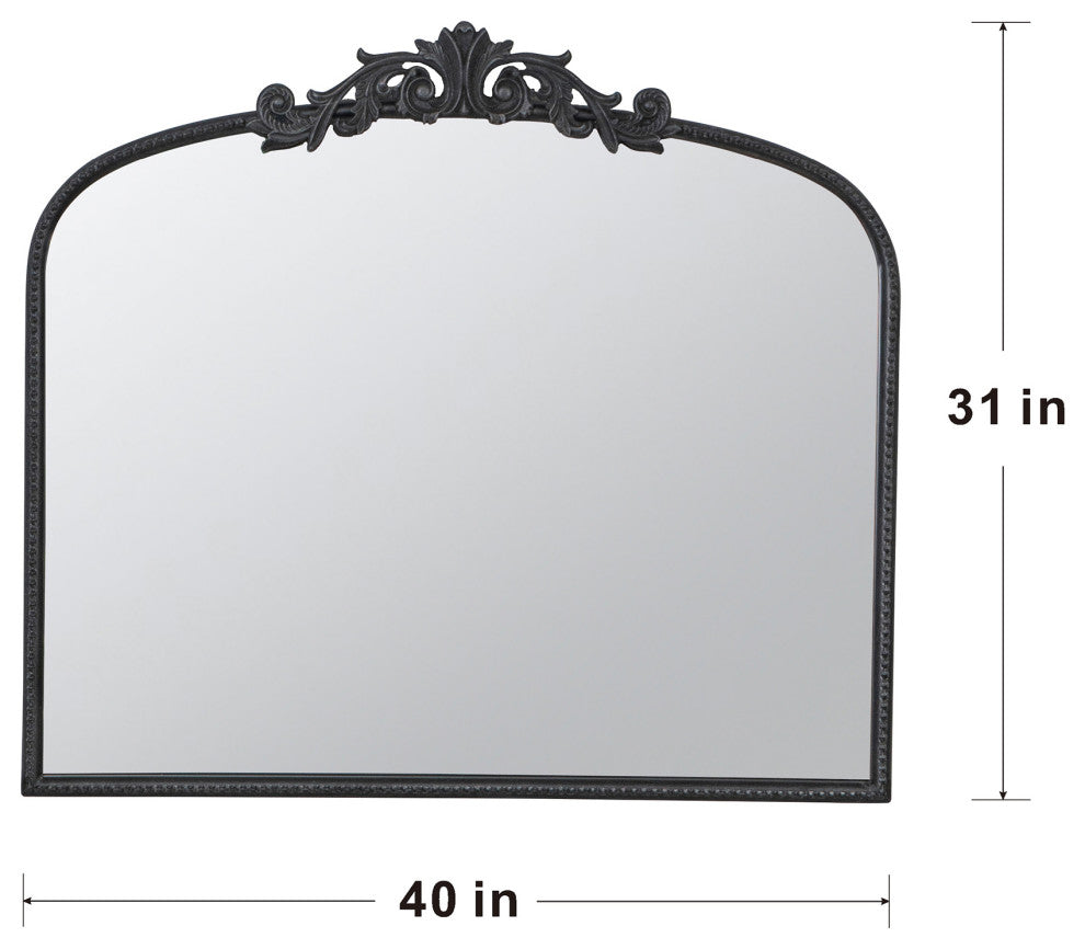 Gewnee 40"x31" Classic Design Gold Arch Mirror And Baroque Inspired Frame, Black
