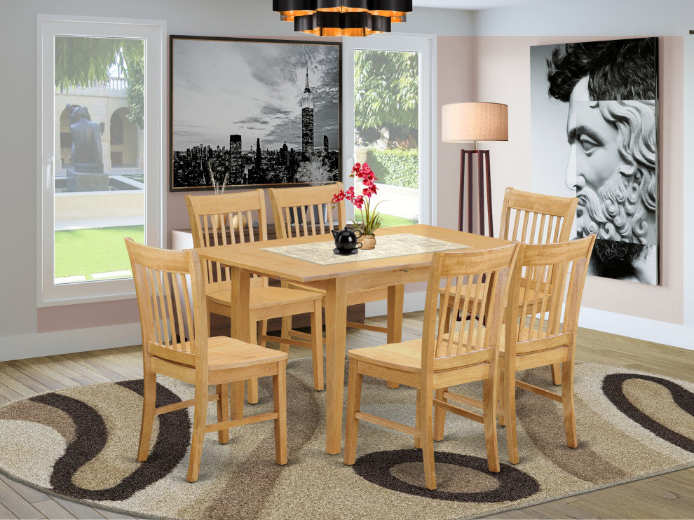 Nofk7-Oak-W 7-Piece Dinette Set - Kitchen Dinette Table And 6 Kitchen Chairs