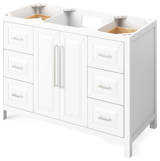 Cade Transitional 48" White Bathroom Vanity, Black Granite Vanity Top