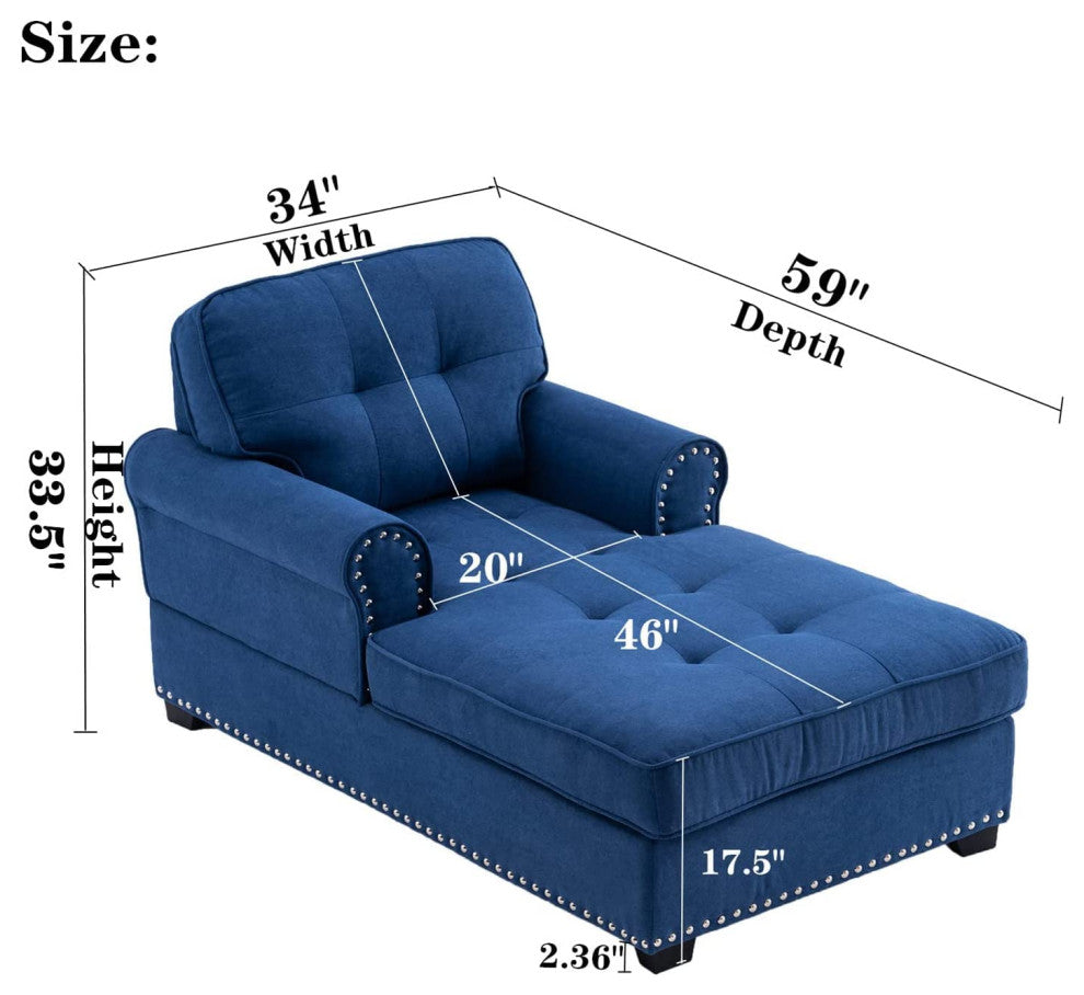 Modern Comfort Sleeper Lounge Chairs with Thick Upholstered Seat, Deep Blue