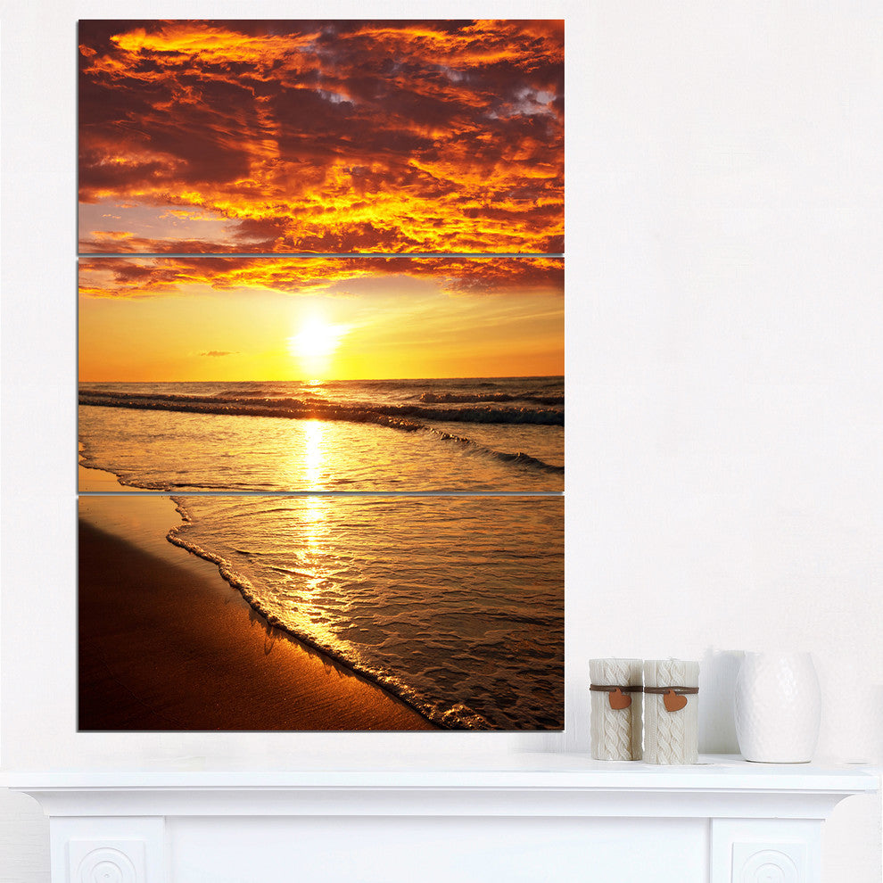 "Vibrant Yellow Sun and Calm Waves" Metal Wall Art, 3 Panels, 28"x36"