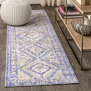Darija Ornate Geometric Medallion Area Rug, Blue, 2 X 8