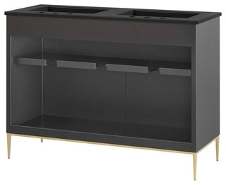 Modway Awaken 48" Solid Wood and MDF Double Sink Bathroom Vanity in Black