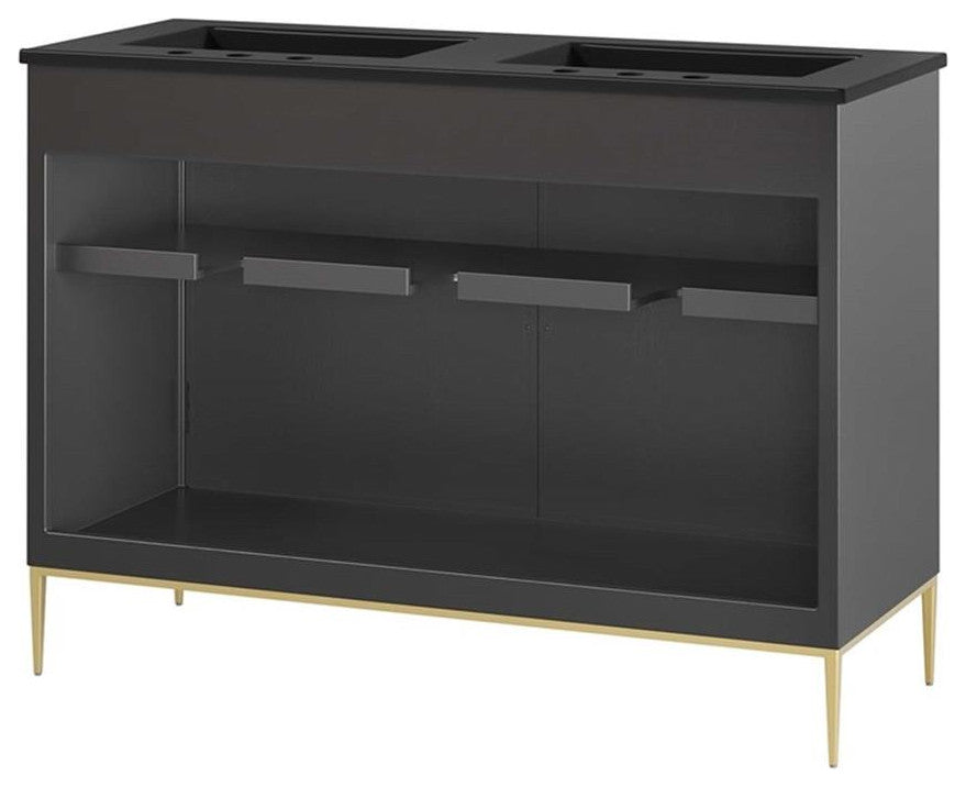 Modway Awaken 48" Solid Wood and MDF Double Sink Bathroom Vanity in Black