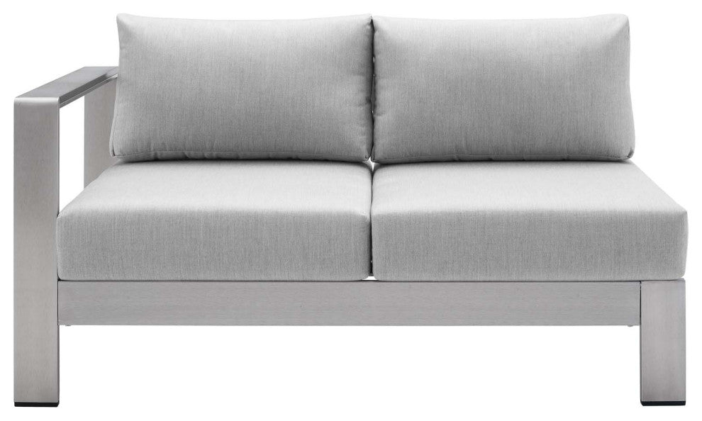 Shore Sunbrellaï¿½ Fabric Aluminum Outdoor Patio Left-Arm Loveseat-Silver Gray