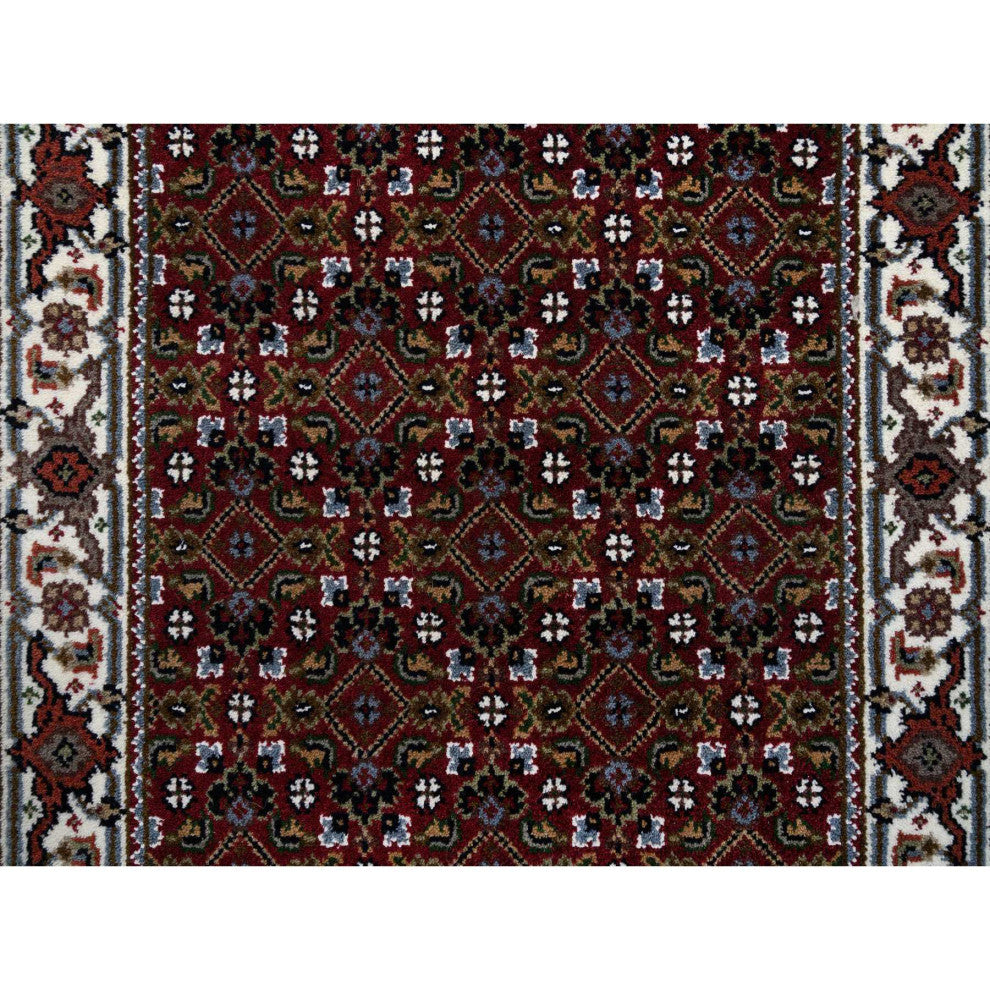 Red Herati Wool and Silk 175 KPSI Hand Knotted Runner Rug, 2'1"x13'10"