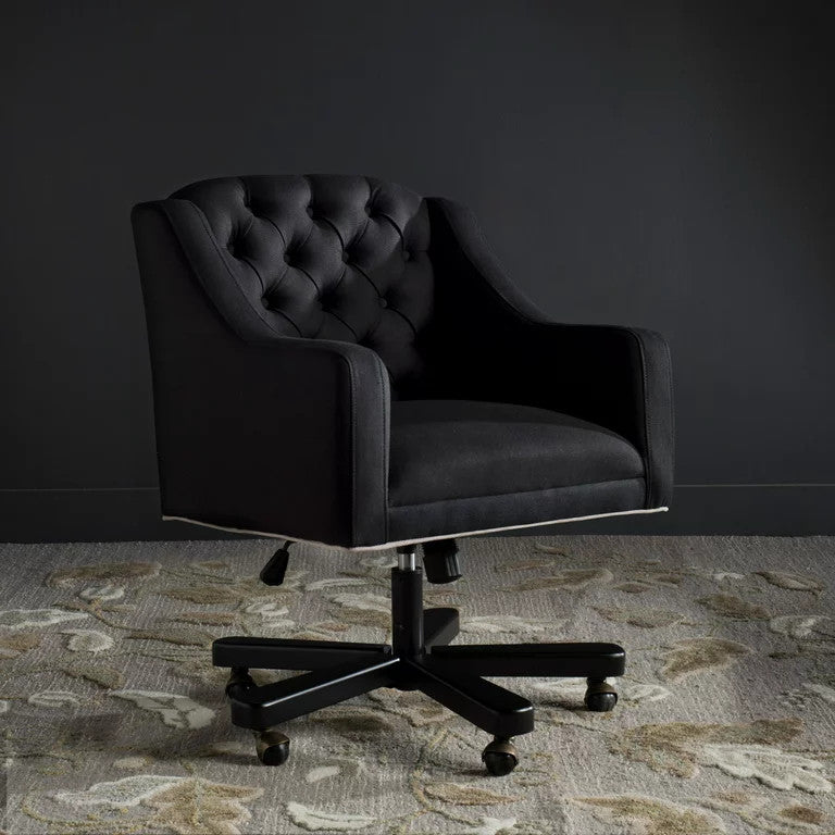 Modern Office Chair, Oversized Seat With Linen Seat & Button Tufted Back, Black