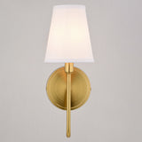 Briar 1-Light Traditional Wall Sconce White Linen Shade, Muted Brass