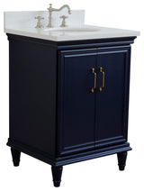25" Single Vanity, Blue Finish With White Engineered Stone Top And Oval Sink