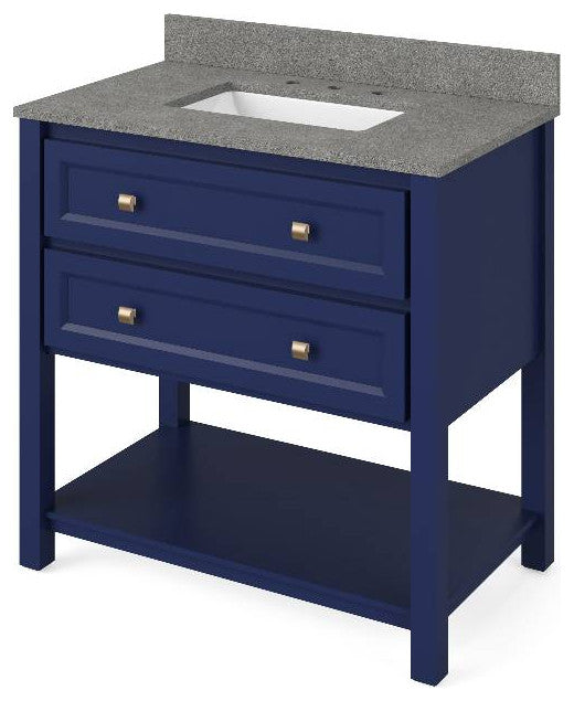 Adler Transitional 36" Hale Blue Vanity, Steel Grey Cultured Marble Vanity Top
