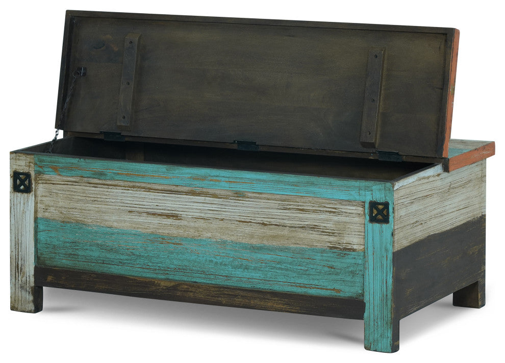 Templin Boho Handmade Distressed Mango Wood Storage Coffee Table, Multicolored