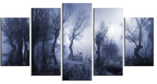 Creepy Landscape in Sepia Tones, Landscape Canvas Art Print, 60"x32", 5 Panels