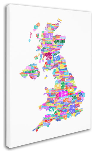 'UK Cities Text Map 3' Canvas Art by Michael Tompsett
