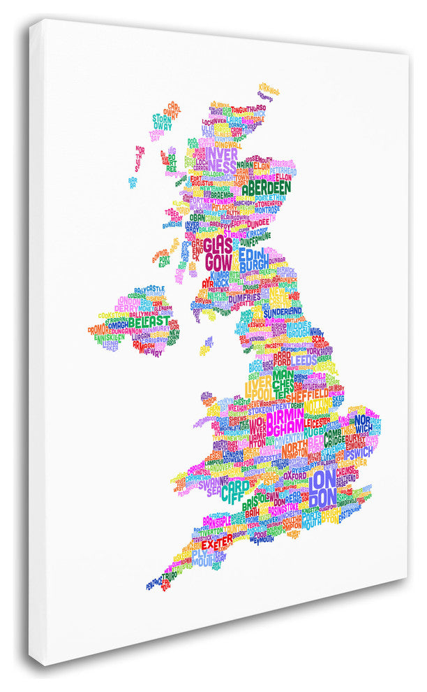 'UK Cities Text Map 3' Canvas Art by Michael Tompsett