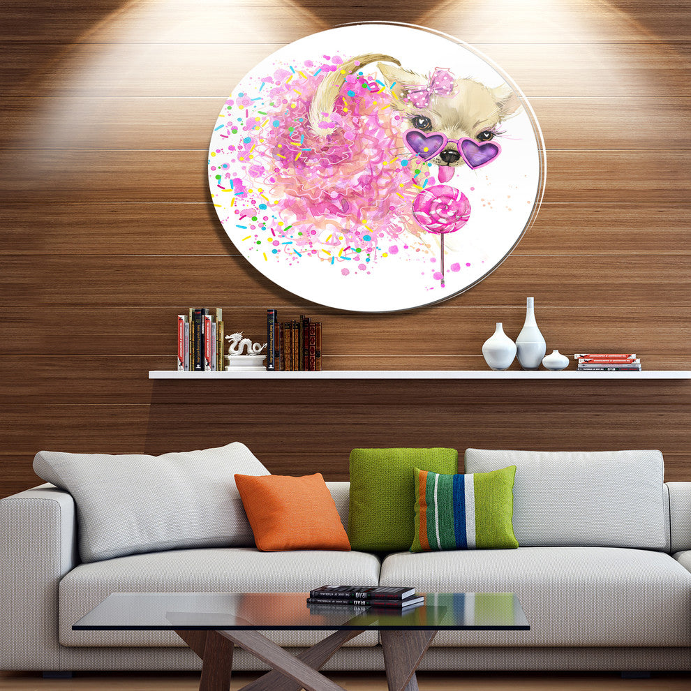 Sweet Pink Dog With Glasses, Animal Round Wall Art, 36"