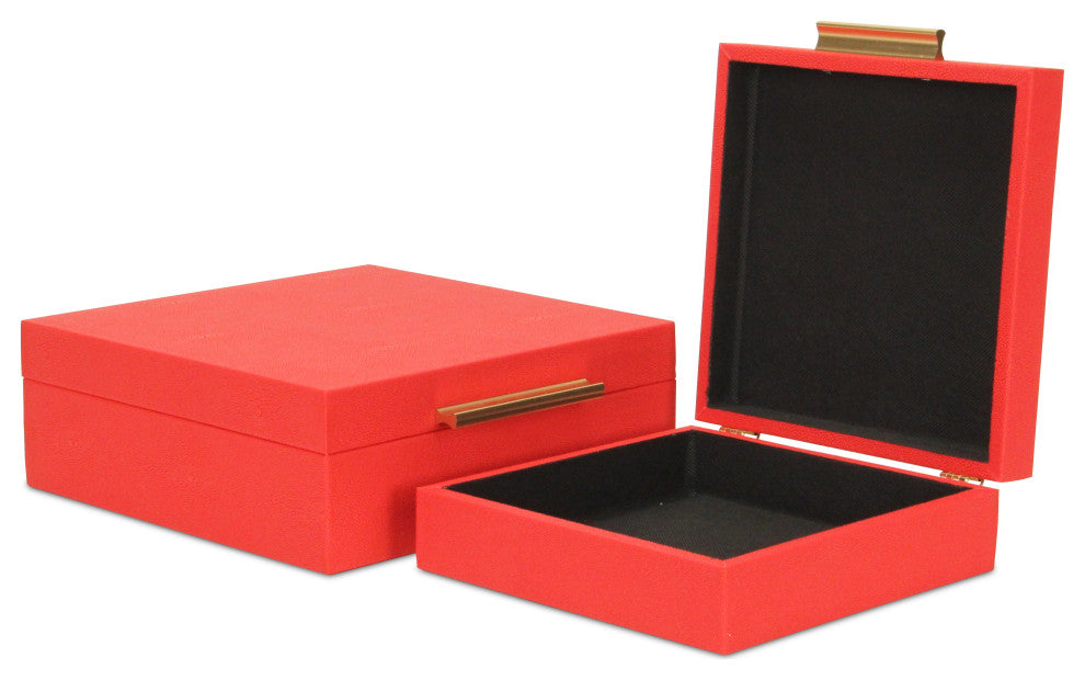 Lusan Square Decorative Box Set, Red Faux Shagreen