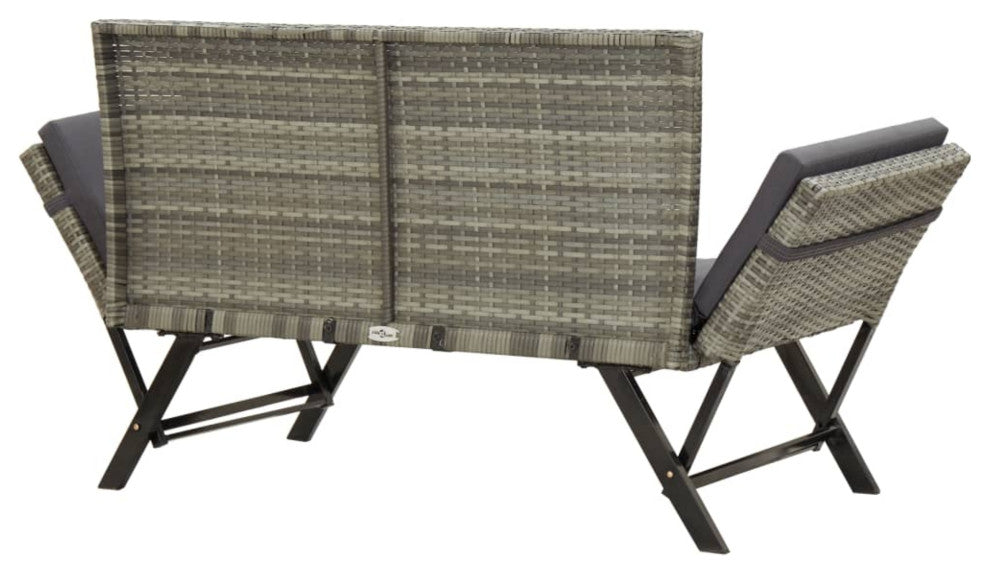 vidaXL Garden Bench With Cushions 69.3" Gray Poly Rattan