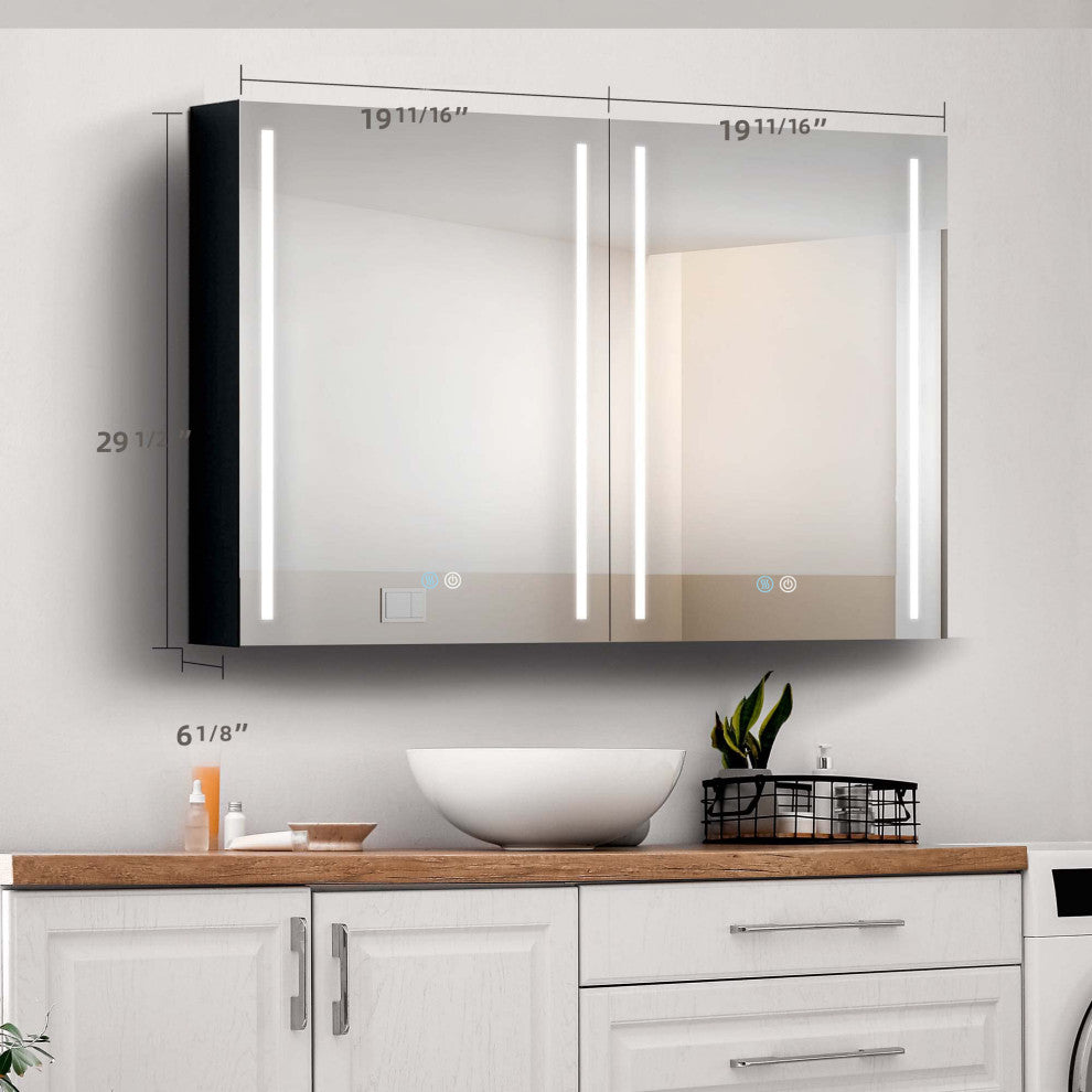 39"x30" Surface Mount Frameless Aluminum LED Medicine Cabinet With Anti-Fogger
