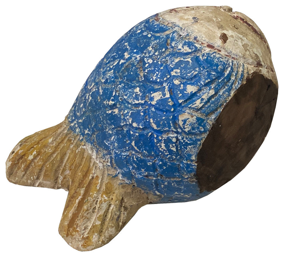 Handcrafted Rustic Solid Wood Abstract Round Body Blow Fish Sculpture