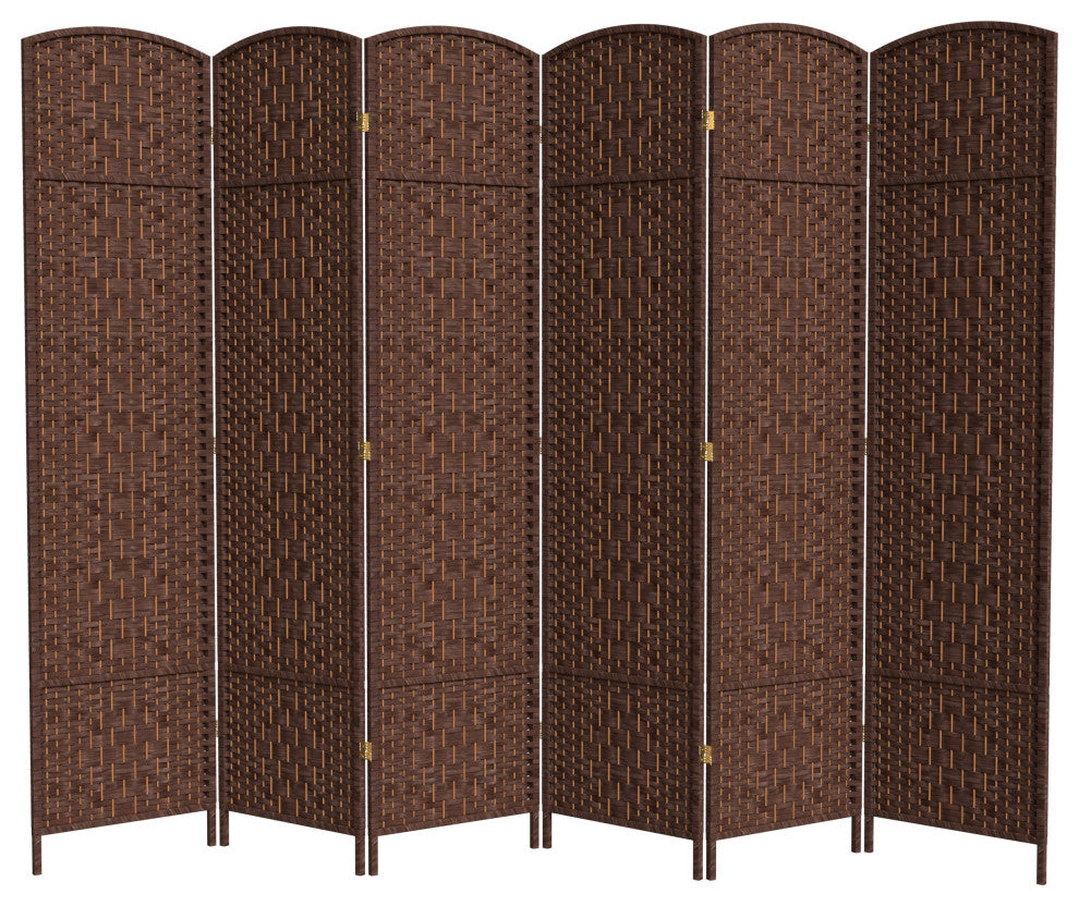7' Tall Diamond Weave Room Divider, Dark Mocha, 6 Panels