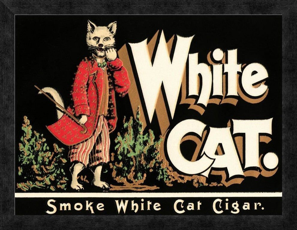 "White Cat Brand Cigars" Framed Canvas Giclee by Vintage Booze Labels, 24"x19"