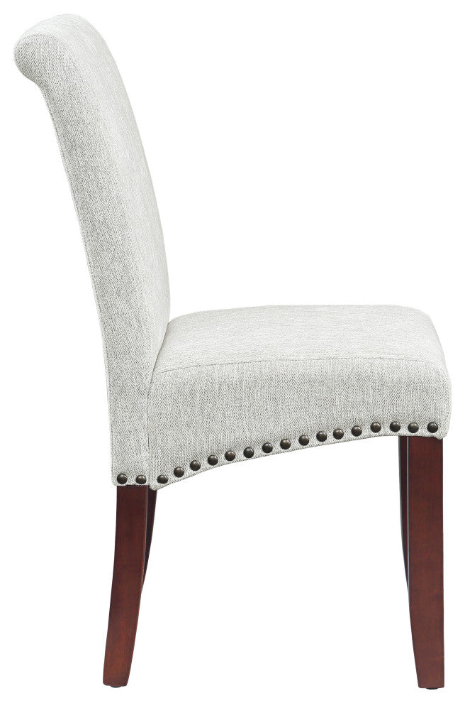 Parsons Dining Chair With Antique Bronze Nail Heads, Smoke Fabric