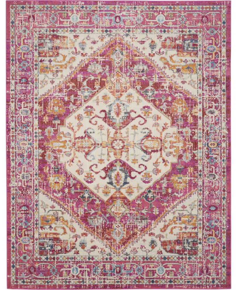 7 x 10 Ivory and Pink Oriental Area Rug