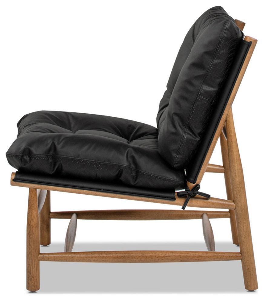 Oxford 26.5" Leather Mid-Century Modern Accent Chair, Noir Black