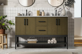 Home Living 54" Double Bathroom Vanity, Chestnut Brown