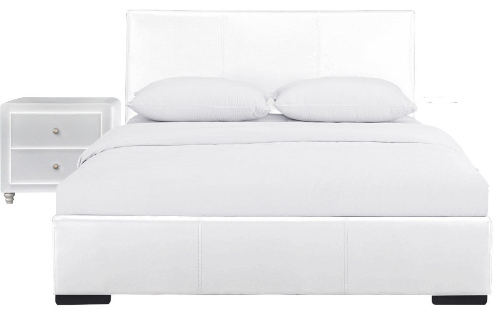 White Upholstered Twin Platform Bed With Nightstand