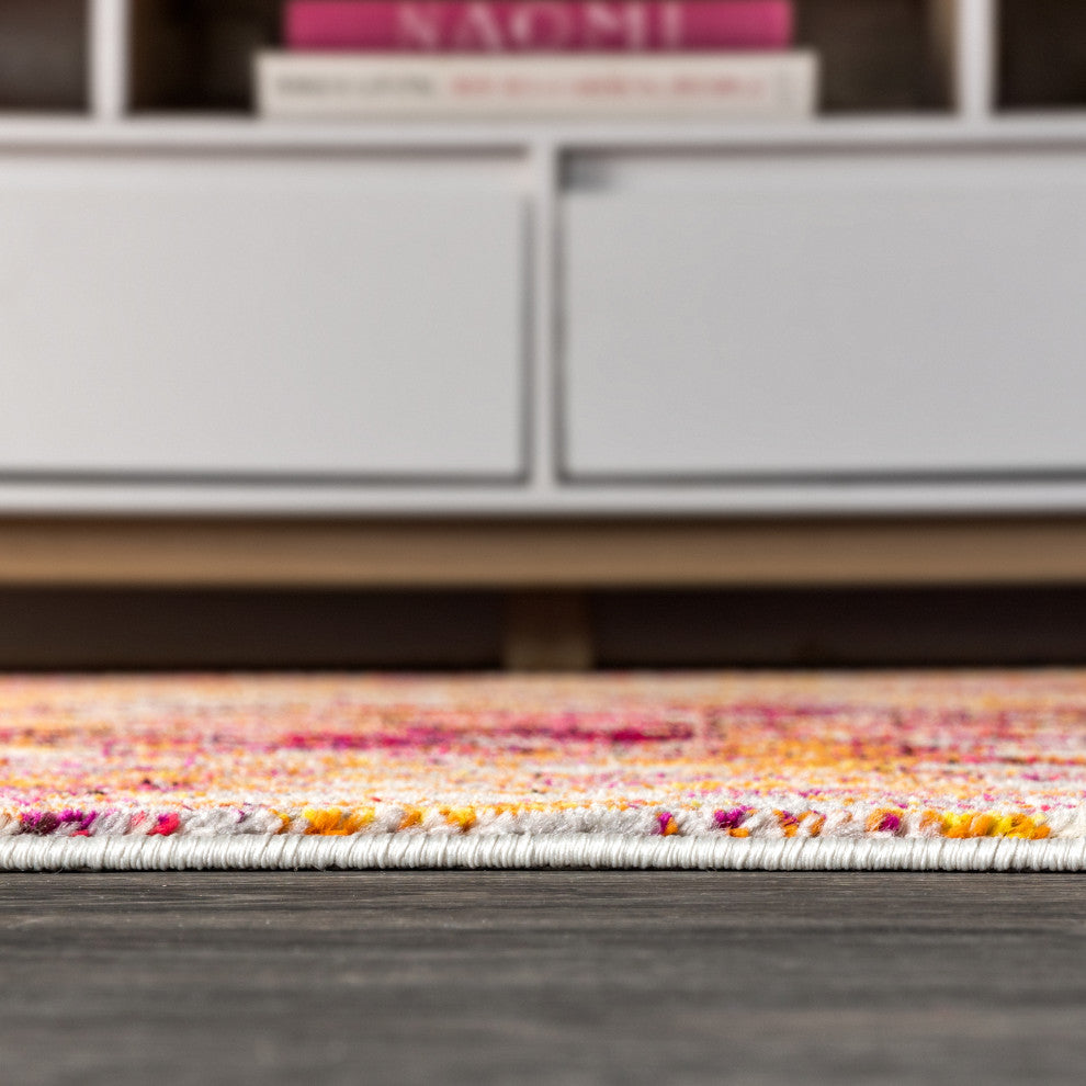 Contemporary POP Modern Abstract Area Rug, Pink/Orange, 8 X 10